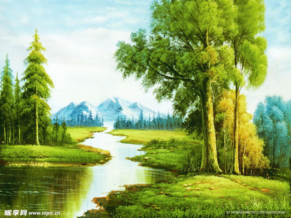油畫(huà) 風(fēng)景 綠葉