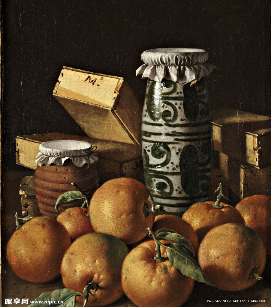 油画 橙子与酒坛