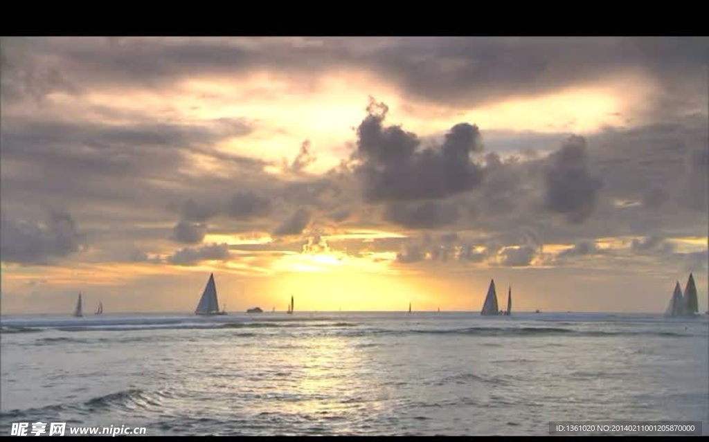 海上帆船风景画视频