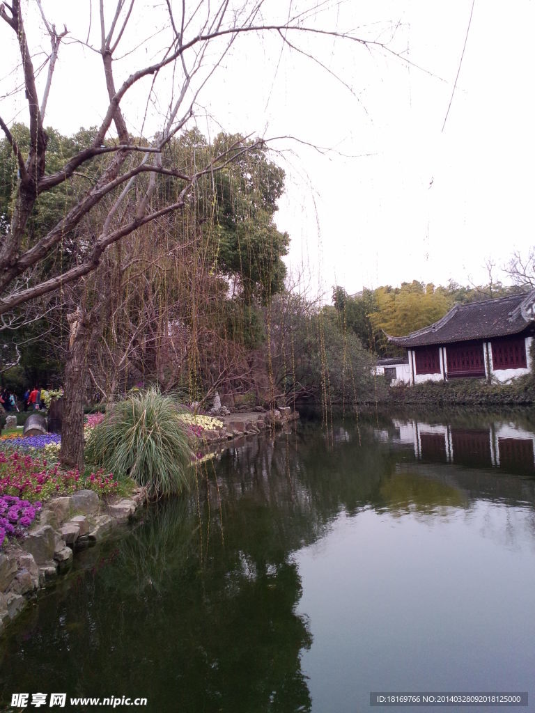 春天柳樹湖水古代