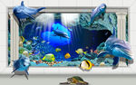 海底鲸鱼3D背景墙展示