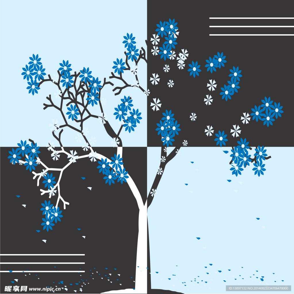 蓝叶树花纹