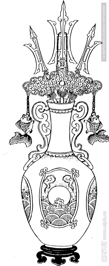 花瓶 青花瓷 瓷瓶线描