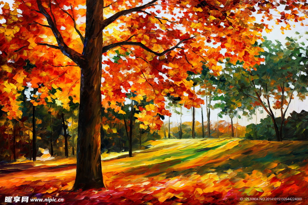 秋色枫林风景油画