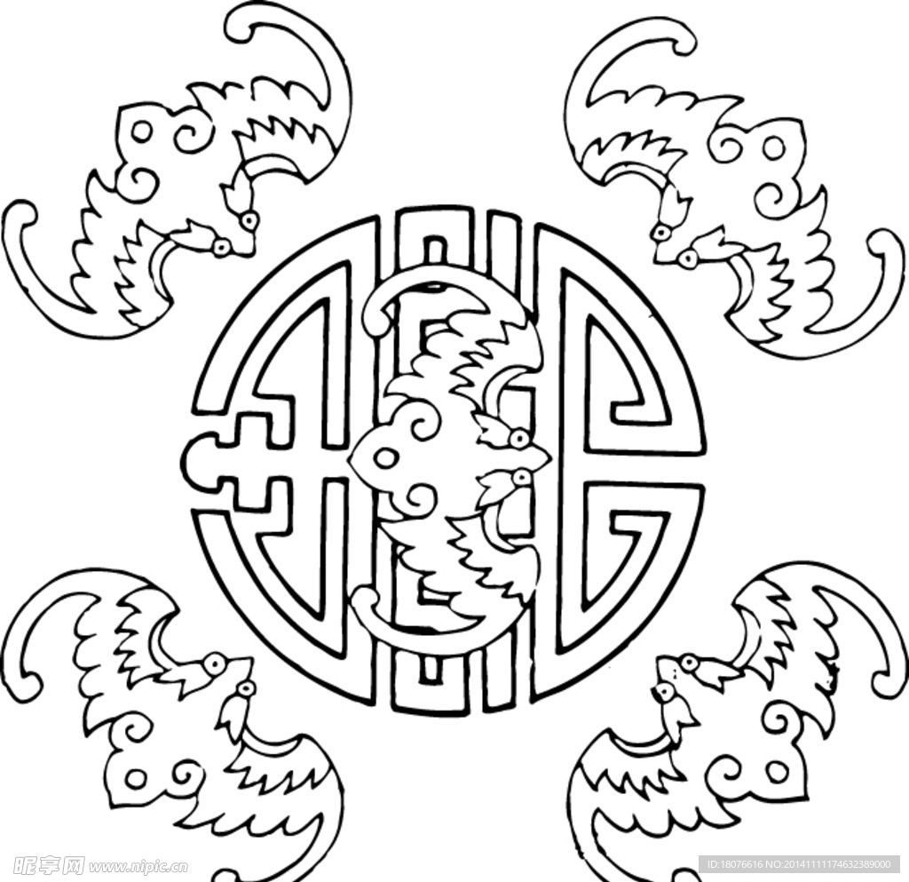 古代窗花 雕花 線描