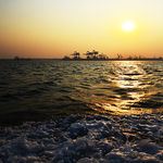 夕阳海上落霞海岸码头