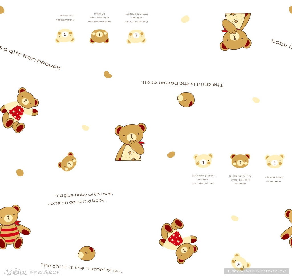 儿童卡通红棉袄小熊服饰花纹循环