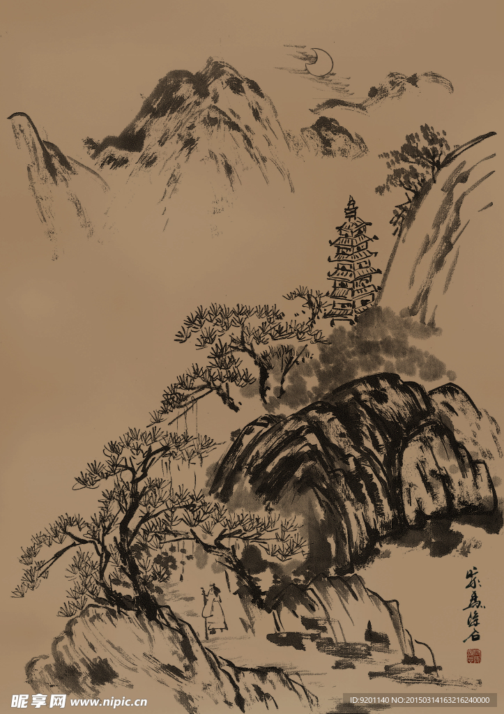 聚馬涼石 國畫
