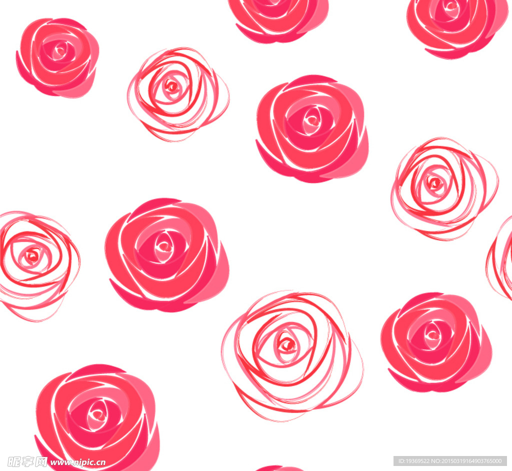 水彩玫瑰花朵无缝背景矢量素材