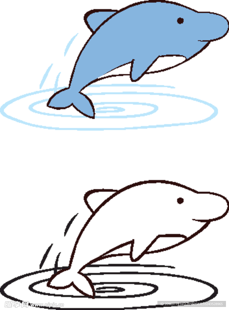 手工绘卡通海豚简笔画矢量图