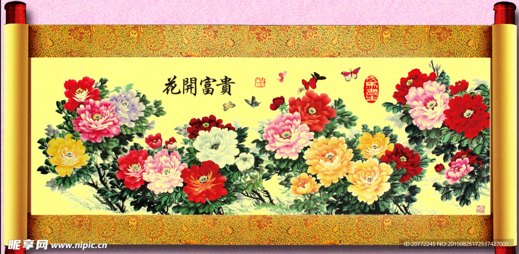 中国画卷轴牡丹