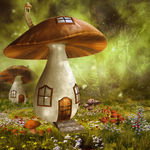 童话背景蘑菇小屋子