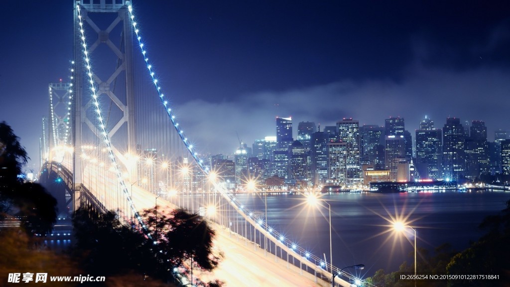 雄伟大桥与繁华都市夜景