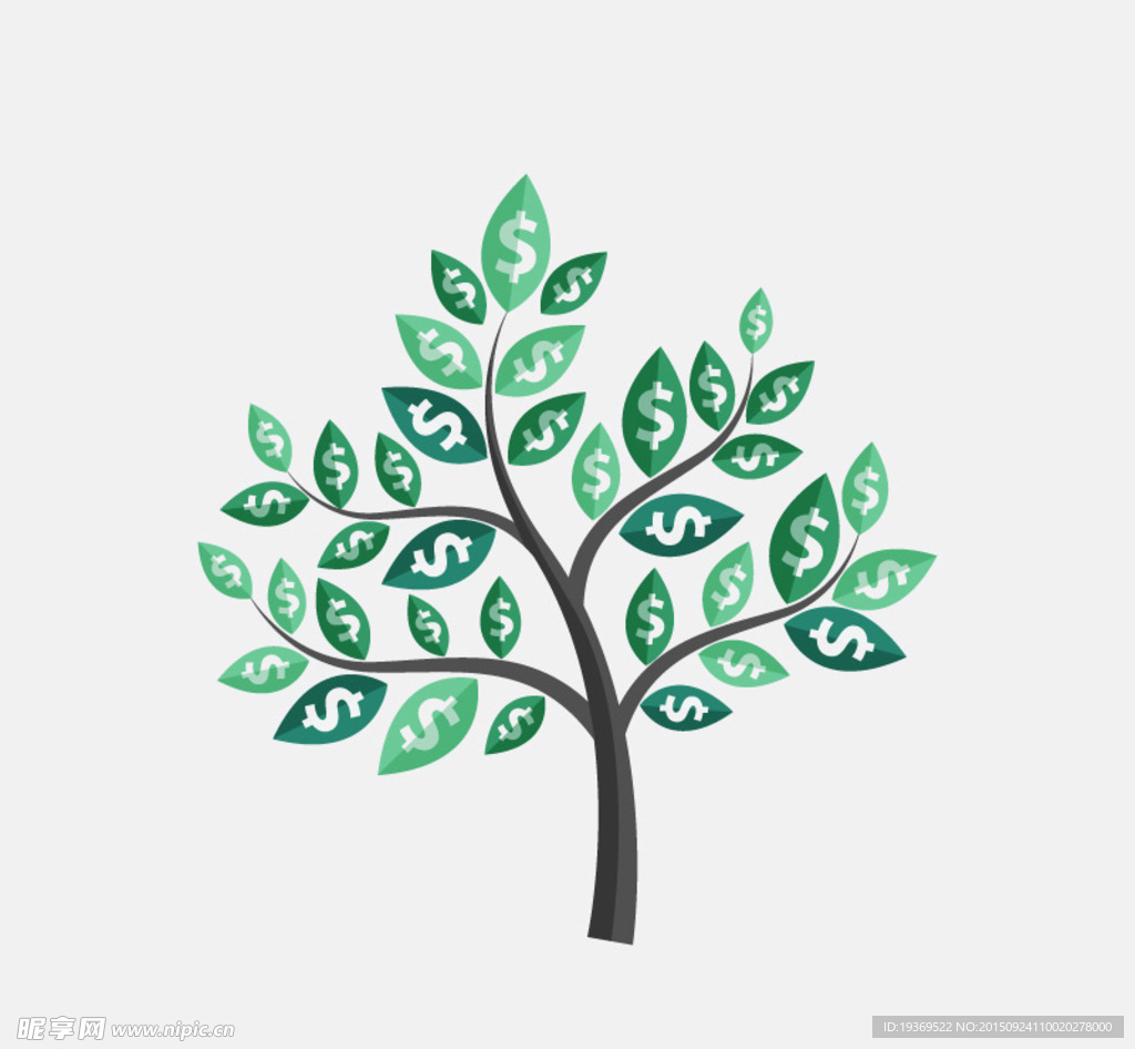 创意美元符号叶子树矢量图