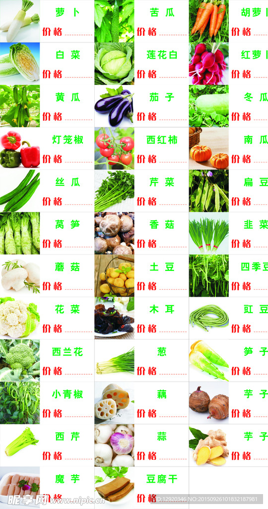 绿色 各类蔬菜 价格牌