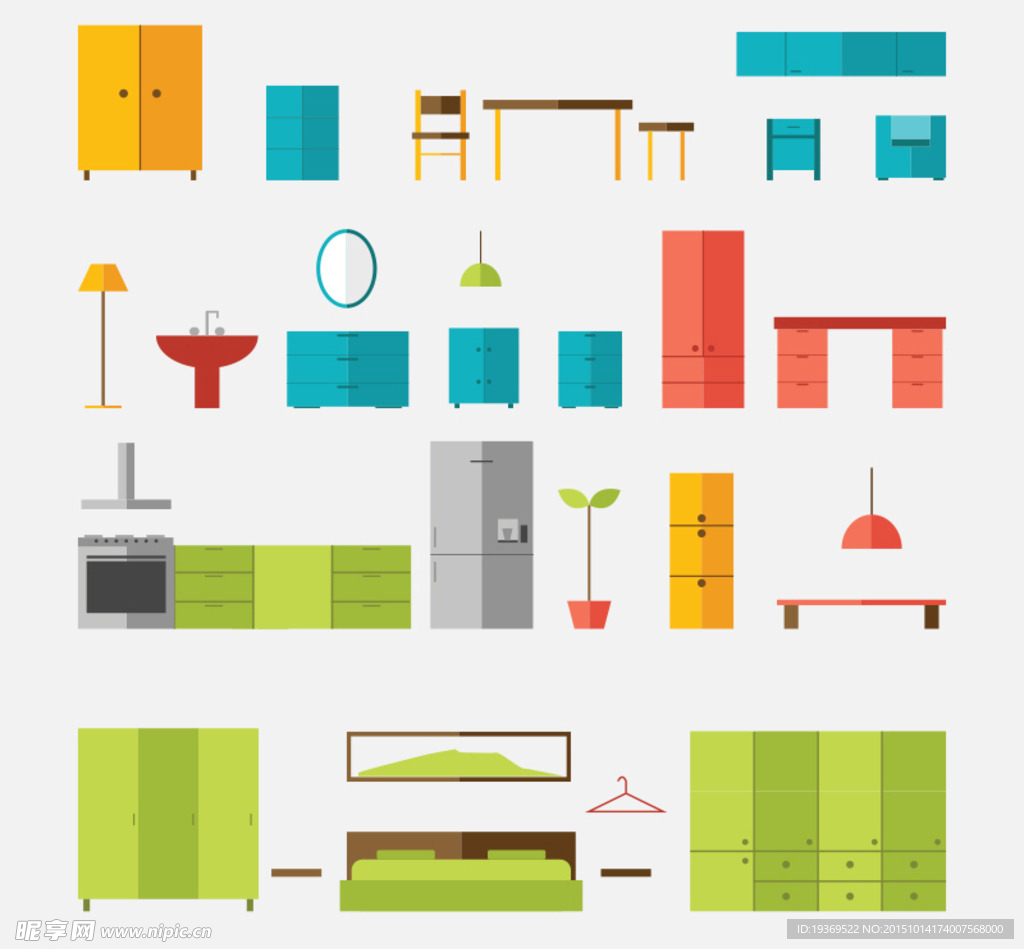 彩色扁平化家具设计矢量素材