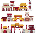 中国古典建筑插画矢量