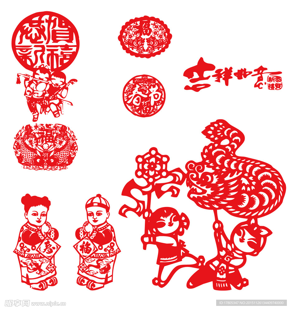 矢量春節窗花剪紙素材下載