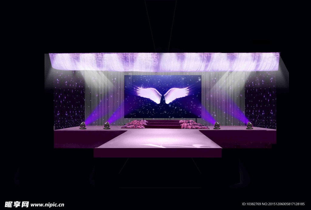 紫色婚礼宴会区舞台效果图
