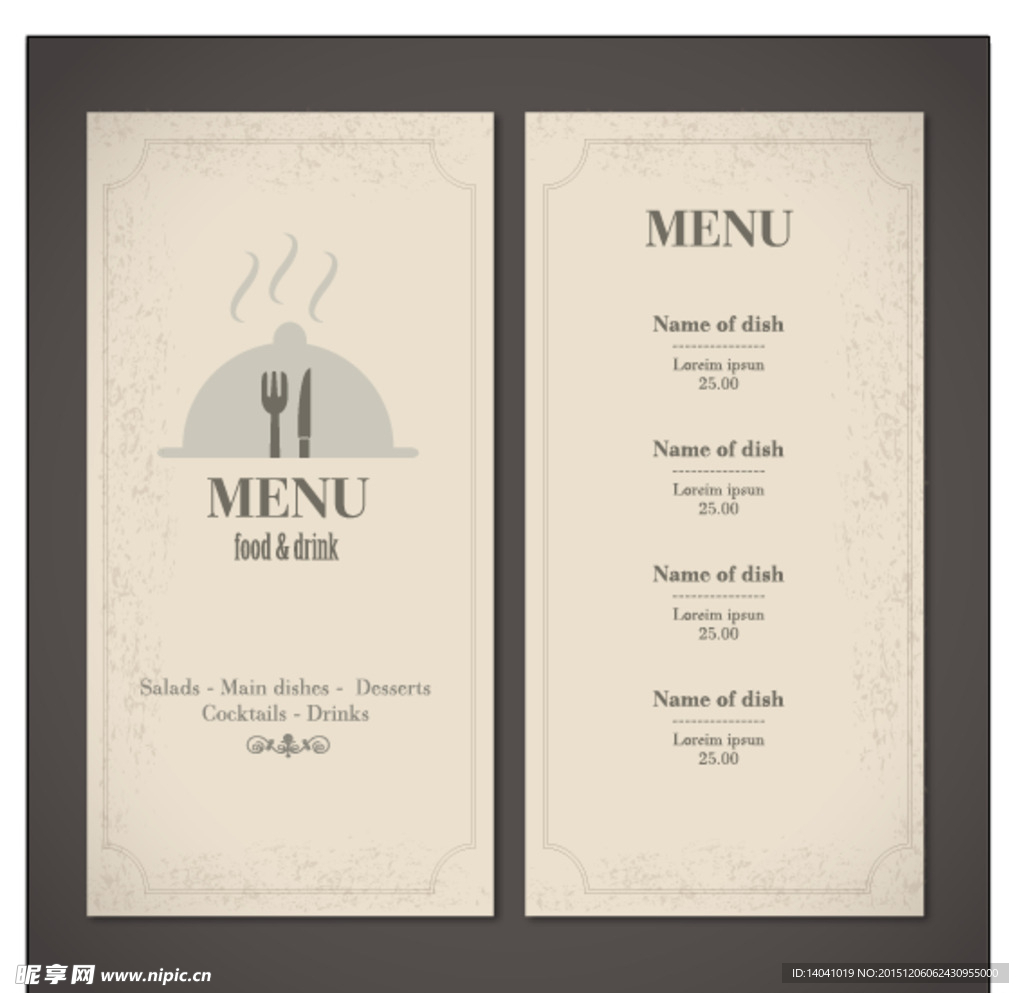 复古风格的餐厅菜单