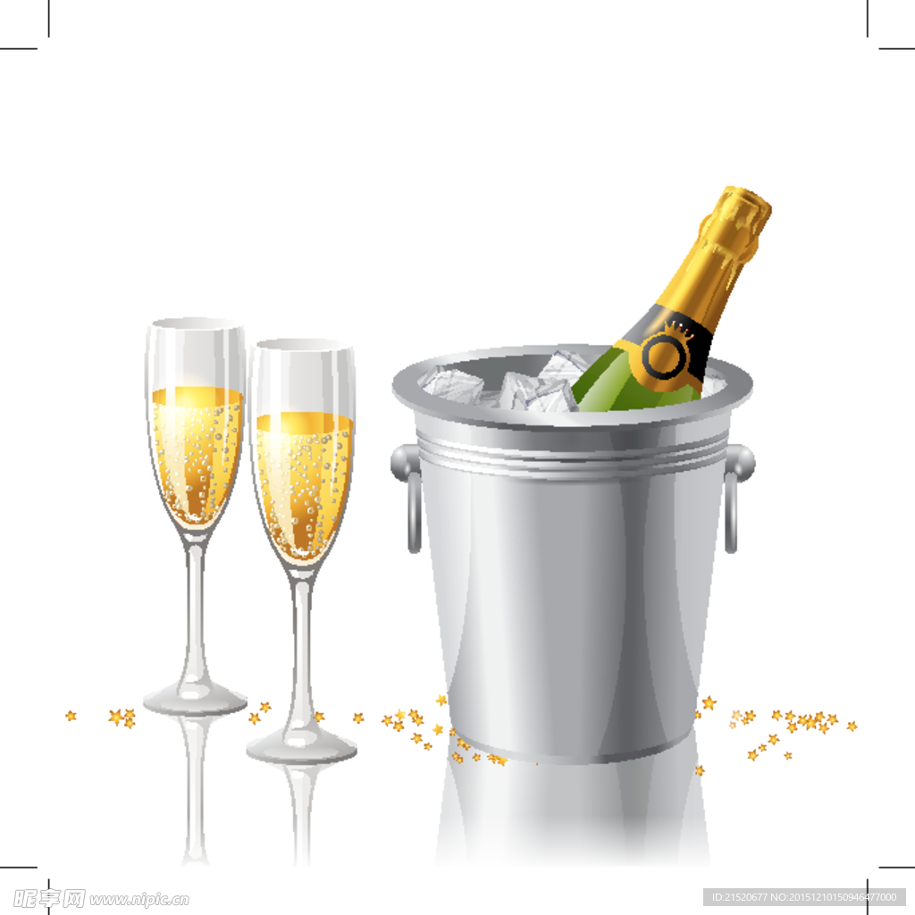桶里的香槟和酒杯矢量素材