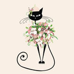 时尚印花黑猫花卉装饰画
