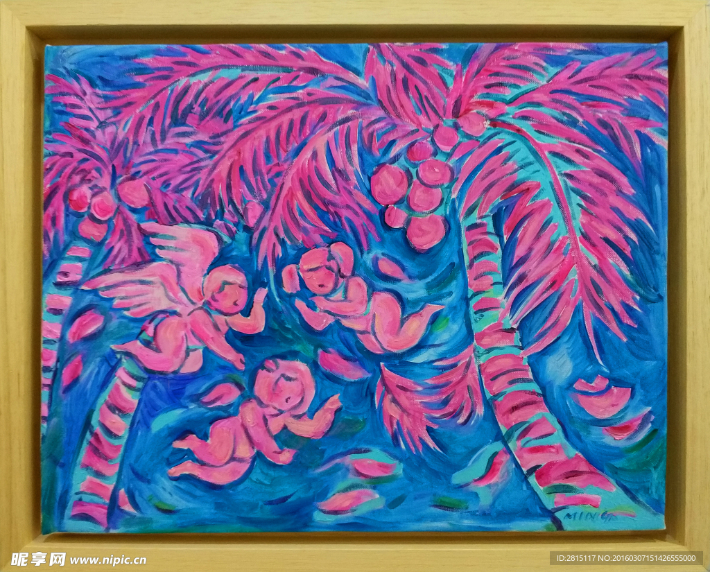 抽象天使椰树油画