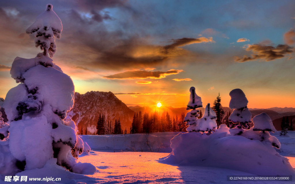 日出雪景