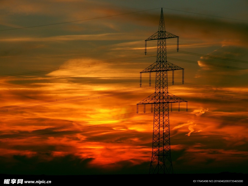 夕陽下的電線桿