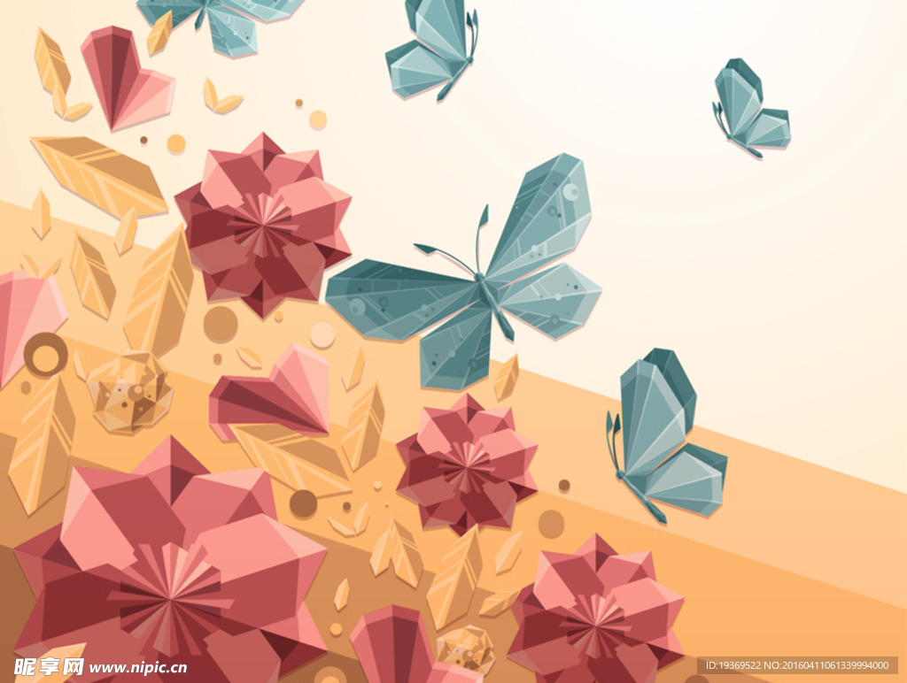 水晶蝴蝶和花丛
