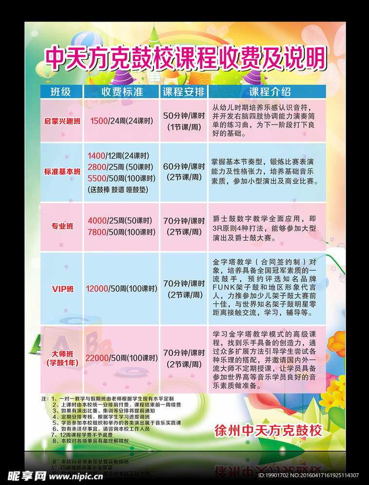 教育培訓(xùn)收費(fèi)表