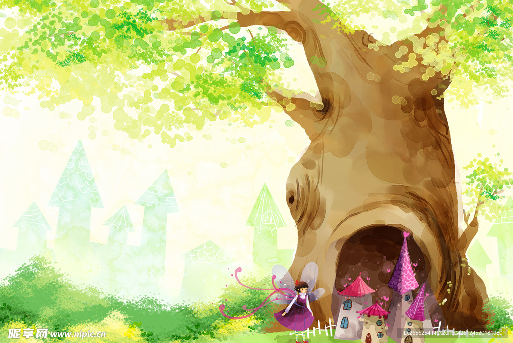 手绘古树里的童话世界