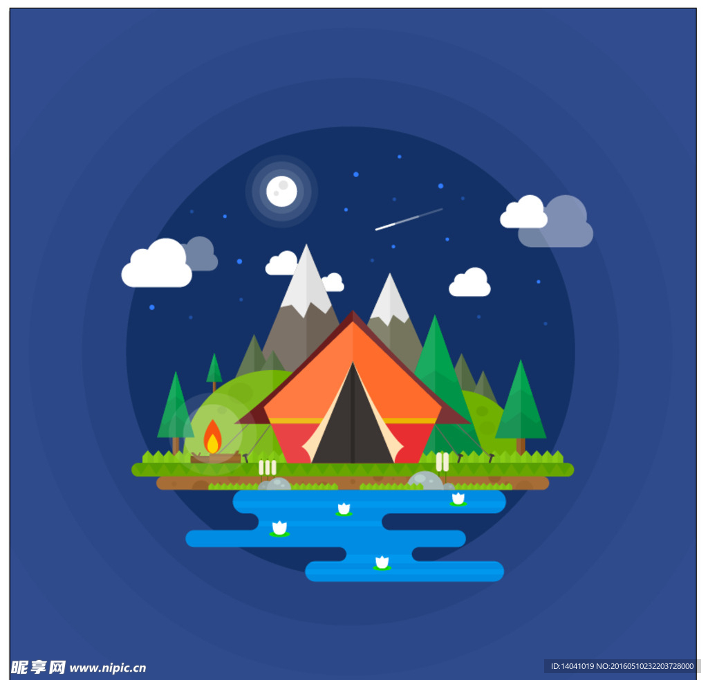 夜晚野营帐篷