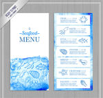 彩绘蓝色海鲜店菜单设计矢量素材