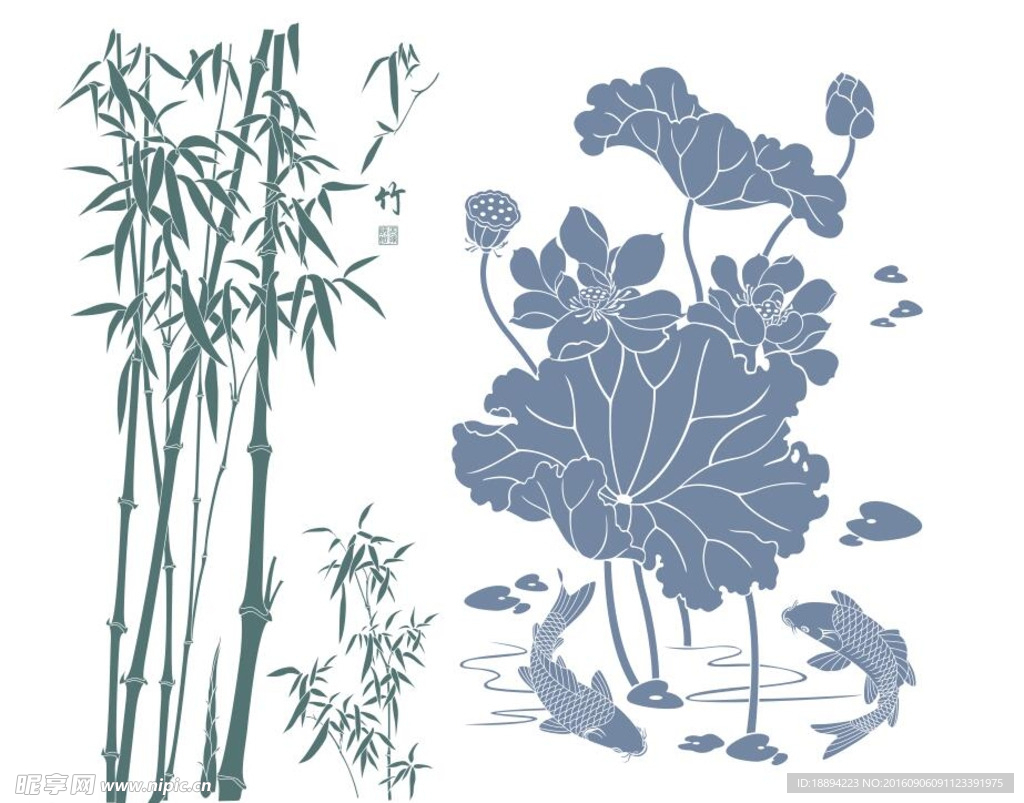 荷花竹子