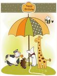 韩国矢量卡通 打雨伞的长颈鹿