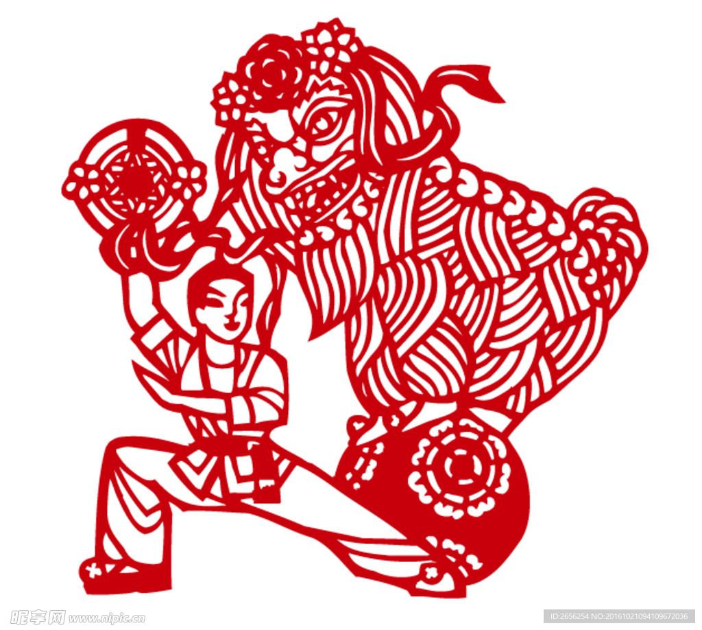 传统图案中国剪纸舞狮