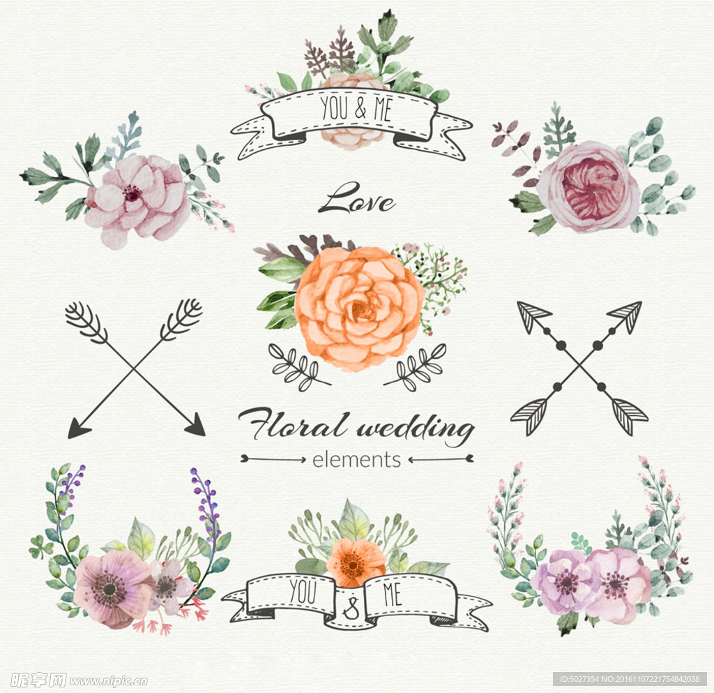 手绘婚礼边框装饰花纹