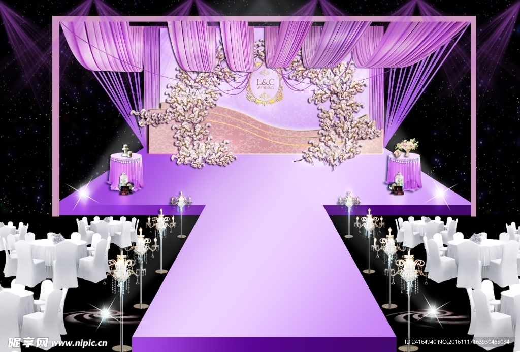 紫色婚礼舞台素材