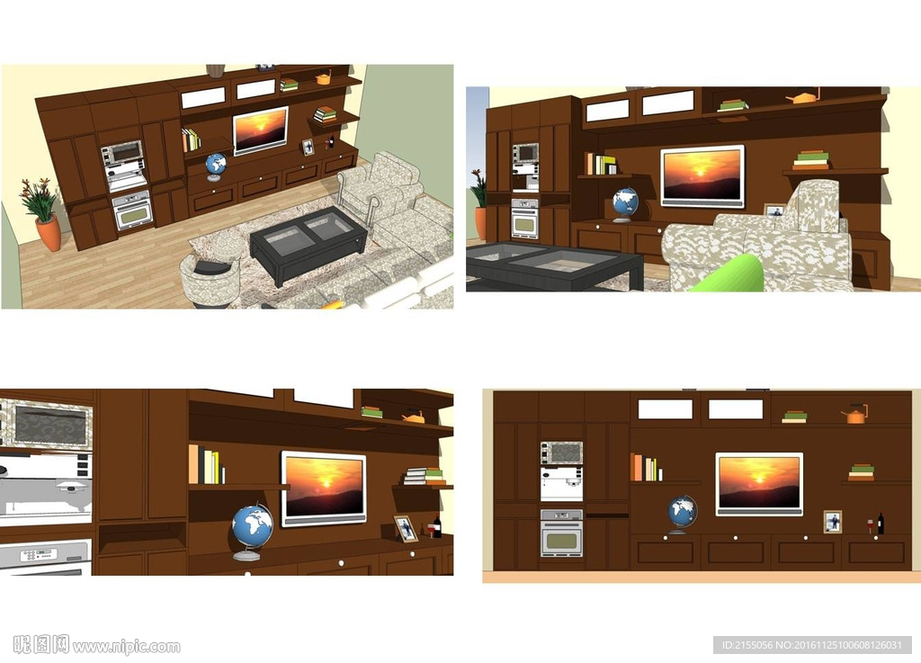 精品電視背景墻綜合柜skp模型