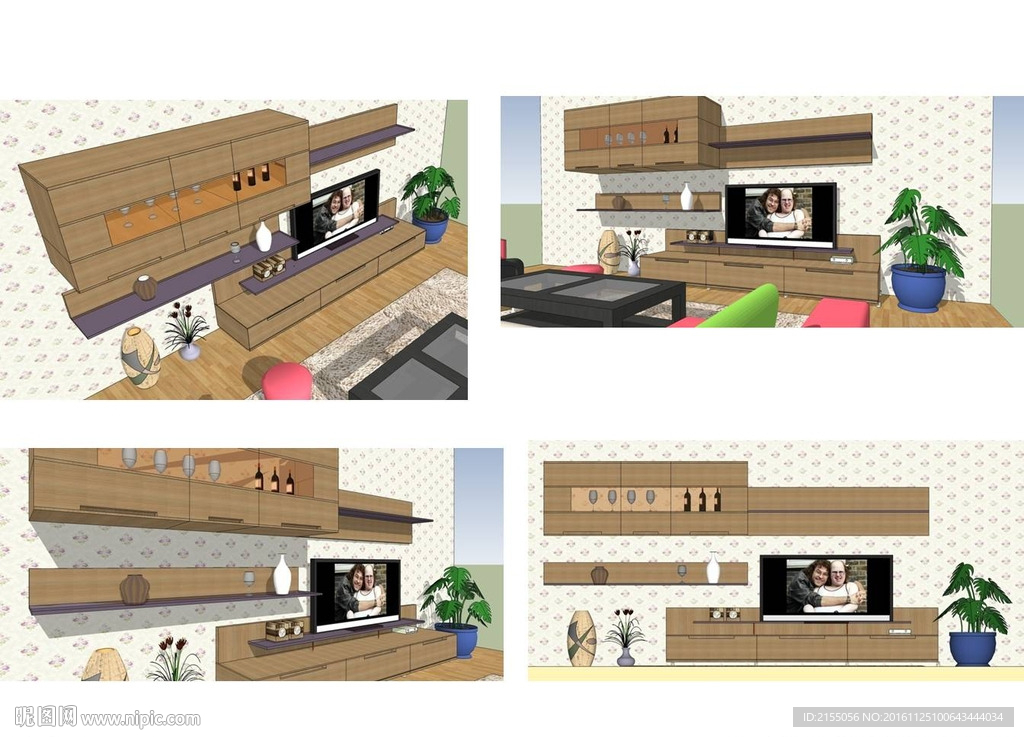 精品電視背景墻綜合柜skp模型