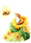 手绘蜜蜂 向日葵