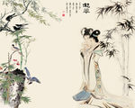 中式工笔花鸟人物画