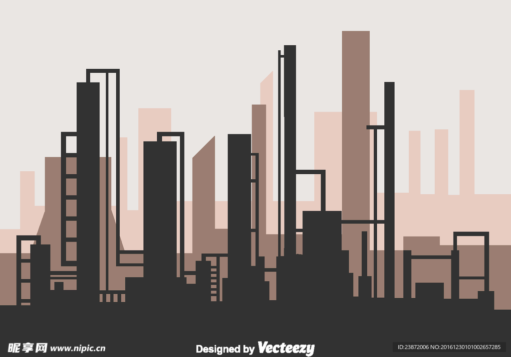 雾霾工业城市污染扁平插画