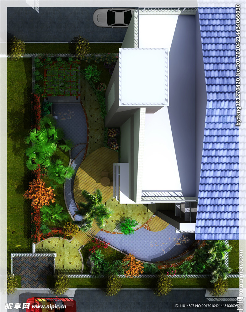 两栋联体别墅庭院景观平面图