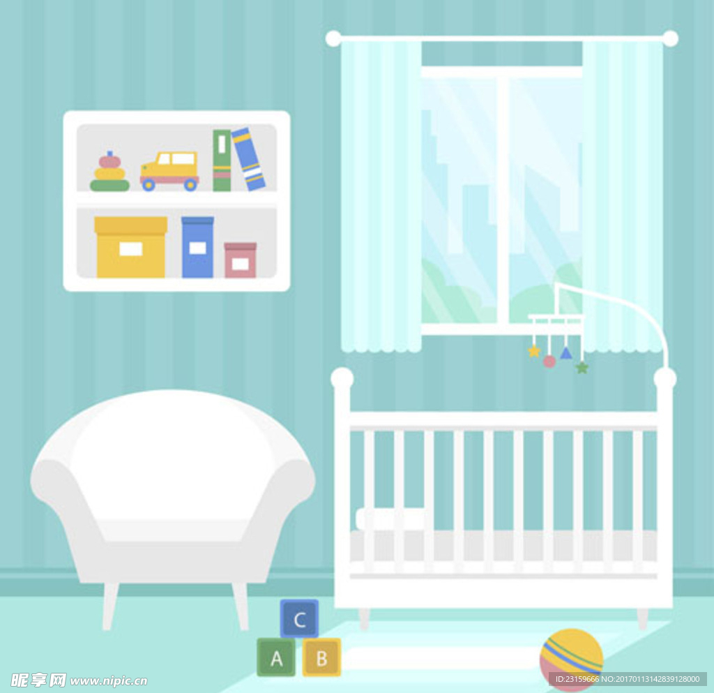 蓝色婴儿儿童孩子房间