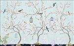 中国传统古典花鸟桃花艺术背景墙
