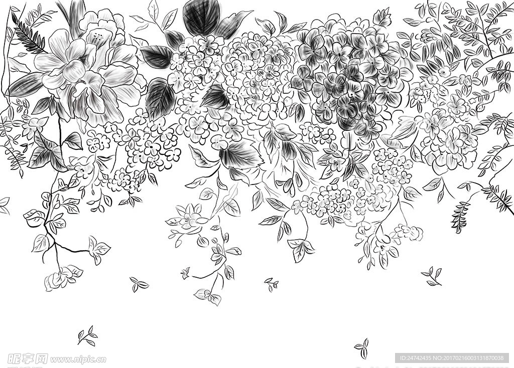 抽象黑白鲜花背景墙