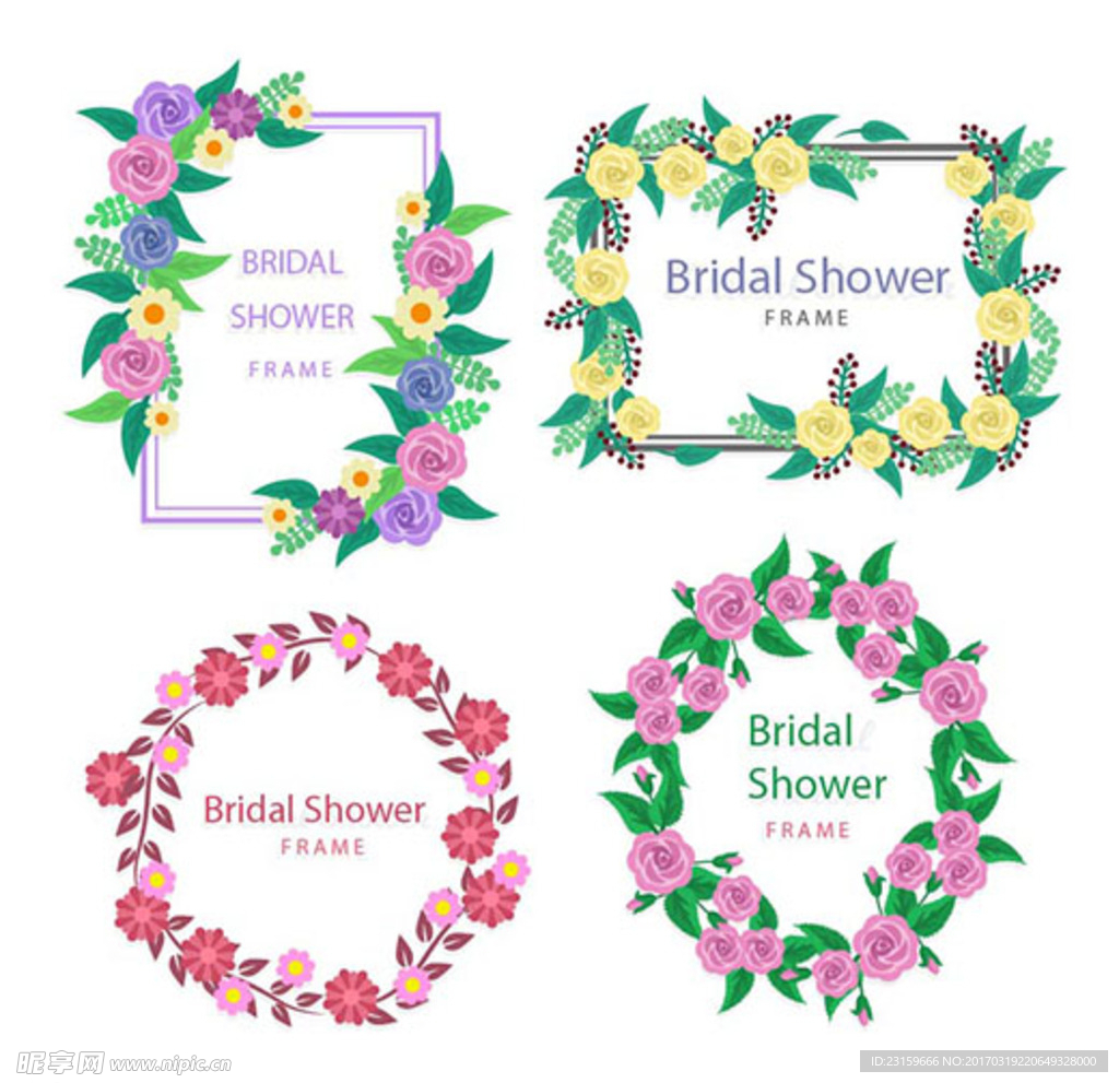 卡通花卉框架婚礼标题