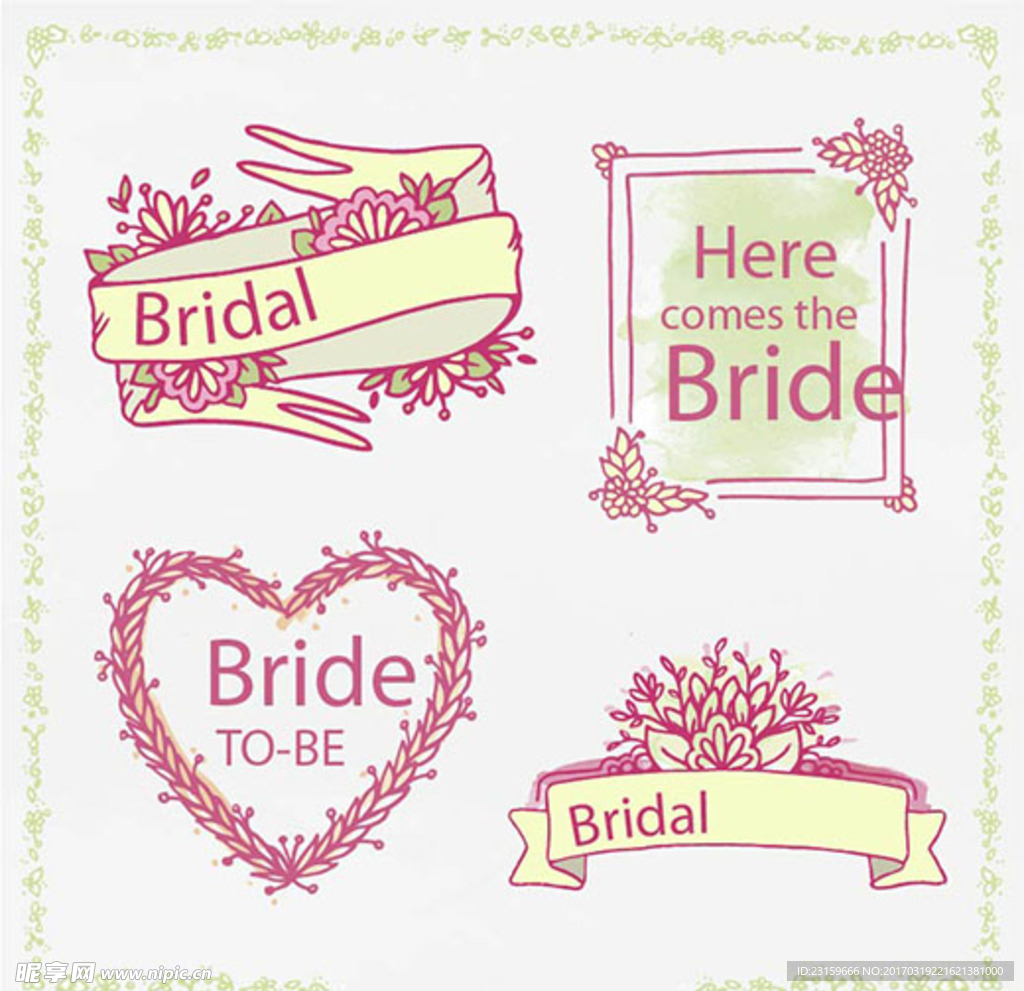 四款婚礼花卉标签